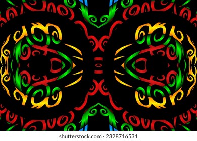 luxurious design colourful flowers line art pattern of indonesian culture traditional  batik ethnic dayak for background wallpaper textile or fashion