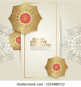 Luxurious design greeting card for major Islamic events, Islamic traditional wedding events and other users with realistic octagonal Islamic ornamental colorful detail of mosaic. Vector illustration.