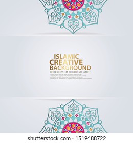 Luxurious design greeting card for major Islamic events, Islamic traditional wedding events and other users with realistic octagonal Islamic ornamental colorful detail of mosaic. Vector illustration.