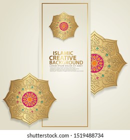 Luxurious design greeting card for major Islamic events, Islamic traditional wedding events and other users with realistic octagonal Islamic ornamental colorful detail of mosaic. Vector illustration.
