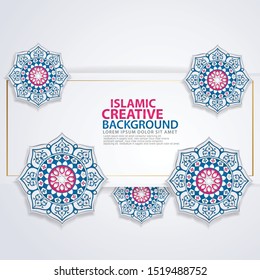 Luxurious design greeting card for major Islamic events, Islamic traditional wedding events and other users with realistic octagonal Islamic ornamental colorful detail of mosaic. Vector illustration.