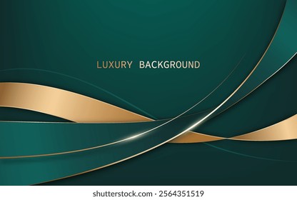 Luxurious design with a rich emerald green background and elegant golden wavy accents. Vector illustration