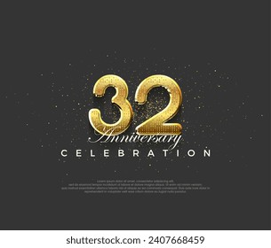 Luxurious design with shiny gold numerals, premium design for 32nd anniversary celebrations. Premium vector background for greeting and celebration.