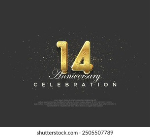 Luxurious design with shiny gold numerals, premium design for 14th anniversary celebrations. Premium vector background for greeting and celebration.