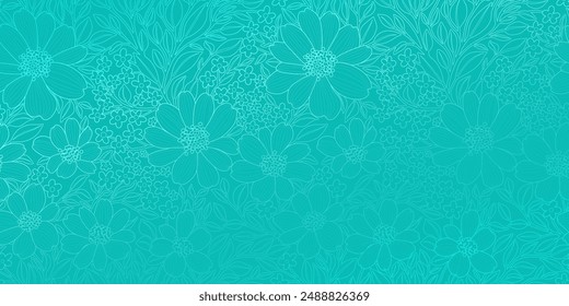 Luxurious Design of Wallpaper in the style of art deco, light contour flowers and leaves on tiffany blue color background. Great for Prints, Posters, Covers, Banners, Invitations, Beauty Products.