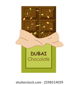 Luxurious Dubai chocolate with elegant packaging and Arabic-inspired patterns, symbolizing the rich flavors of the Middle East. 