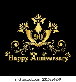 Luxurious Elegant 90th Anniversary Logo Design, 90th Anniversary Celebration, Anniversary Design Element
