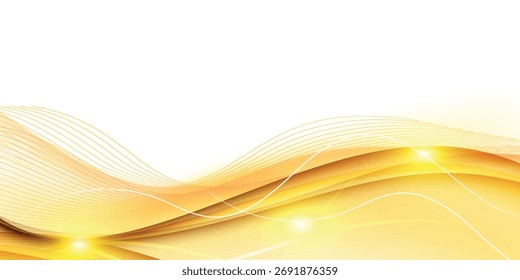 Fundo abstrato luxuoso e elegante com decoração de linhas de onda de ouro cintilante. Conceito de plano de fundo premium para convites, certificados, banners e cartões. EPS. 4