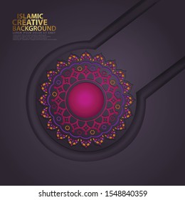 Luxurious elegant circle realistic Islamic ornamental colorful detail of mosaic for islamic greeting. Vector illustration