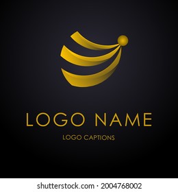 Luxurious and elegant curved logo design with one center point on black background, perfect for business and corporate