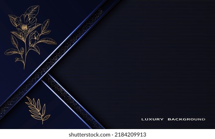 Luxurious and elegant dark blue background, with floral and leaf decoration, minimalist style layout, ideal for invitation covers, greeting cards, weddings, wallpapers, etc.