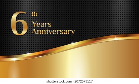 Luxurious and elegant design to celebrate 6th anniversary with black and gold texture. vector illustration