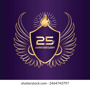 Ein luxuriöses und elegantes Emblem-Design, das den Meilenstein des 25-jährigen Jubiläums feiert. Dieses raffinierte Design verfügt über kunstvolle Elemente und Premium-Farben wie Gold und Silber.