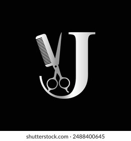 A luxurious and elegant initial J scissors logo,
suitable for barbershops and salons, ensuring clarity and style even in small sizes and monochrome.