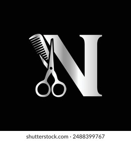 A luxurious and elegant initial N scissors logo,
suitable for barbershops and salons, ensuring clarity and style even in small sizes and monochrome.
