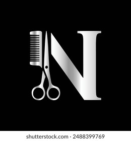 A luxurious and elegant initial N scissors logo,
suitable for barbershops and salons, ensuring clarity and style even in small sizes and monochrome.
