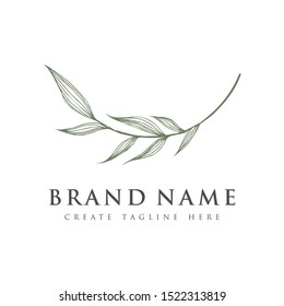 Luxurious and elegant leaf shape logo design, in direct hand drawing