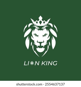 luxurious and elegant lion king logo, suitable for luxury corporate identity, classy lion king logo with green background