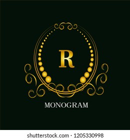 Luxurious elegant logo of the monogram R. Business sign, identity for restaurant, royalty, boutique, cafe, hotel, heraldic, fashion and other vector illustrations.