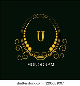 Luxurious elegant logo of the monogram U. Business sign, identity for restaurant, royalty, boutique, cafe, hotel, heraldic, fashion and other vector illustrations.