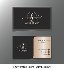 Luxurious and elegant minimalist B logo design with business card. initial logo for signature, wedding, fashion, floral and botanical logo.