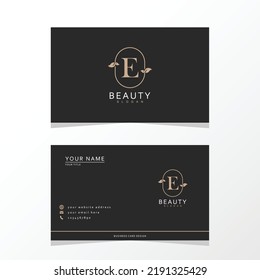 Diseño lujoso y elegante del logotipo E minimalista con tarjeta de visita. logotipo inicial para firma, boda, moda, floral y botánico.