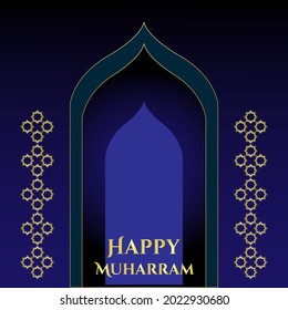 Luxurious and elegant Muharram calligraphy Islamic and happy new hijri year greeting card template , and mosque pattern islamic background. Vector