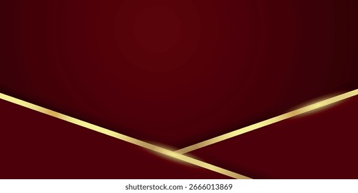 Fundo abstrato vermelho luxuoso e elegante com linhas diagonais de ouro brilhante. Ilustração vetorial premium para certificados, cartões de prêmio, convites. Vol. 2