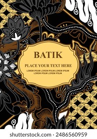 Plantilla de patrón de batik étnico javanés de Vector lujoso y elegante para invitaciones