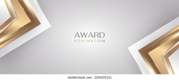 Luxurious and Elegant White and Gold Background with Golden Lines and Glowing Light. Can be Used for Award, Banner, Card, Nomination, Ceremony, Formal Invitation or Certificate Design