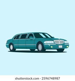 A luxurious and elongated limousine car, isolated on a plain background, designed for VIP transport, elegance, and premium comfort.
