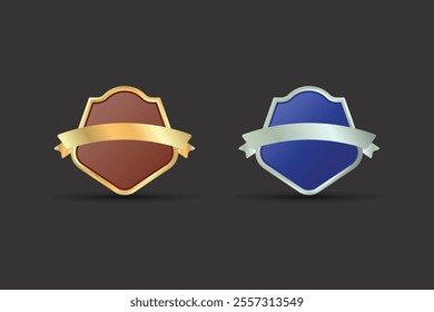 Luxurious emblem collection with Gold and silver ribbon. Blank shield badges with ribbons for the Protect symbol, Privacy logos, Security Shield, Web protect, and Internet security vector design.