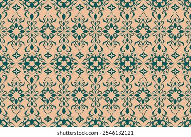 Luxurious fabric pattern painting in green and apricot tones, with a classic style that perfectly suits home decor to create a stylish and warm atmosphere.