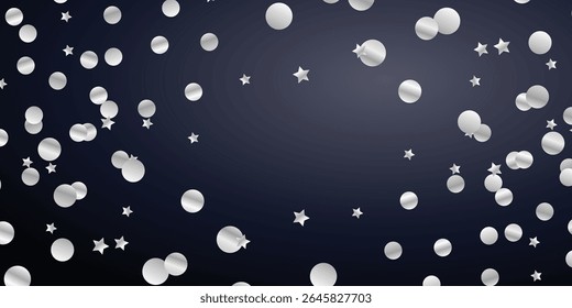 Luxurious Falling Silver Confetti Design Set Against a Deep Matte Black Background. Seamless Metallic Confetti Sparkle in Silver on Classic Black for Modern Branding