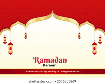 A luxurious and festive Ramadan Kareem background with elegant gold decoration. This elegant design is perfect for greeting cards, invitations, or social media to celebrate the holy month of Ramadan.