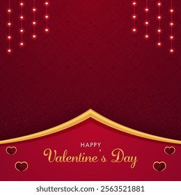 A luxurious and festive Valentine's Day card featuring a rich red background adorned with a shimmering gold pattern.