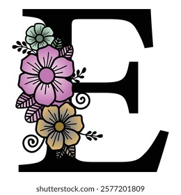 Luxurious floral alphabet E eps format illustration.