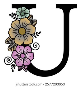 Luxurious floral alphabet eps format illustration.