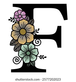 Luxurious floral alphabet F eps format illustration.