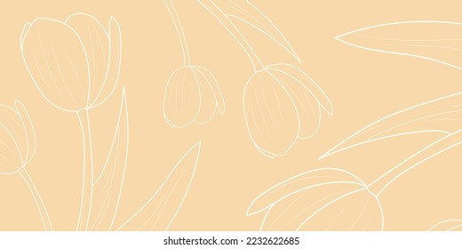 Luxurious floral background design. Tulip flowers line arts design for wallpaper, banner, prints, invitation and packaging design. vector illustration.