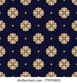 Luxurious floral pattern. Gold and black blue ornament. Graphic modern pattern. Seamless background.
