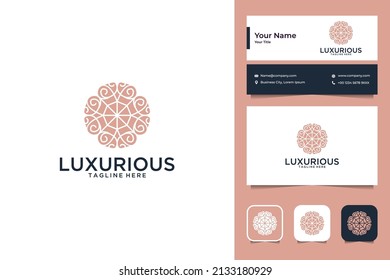 diseño de logotipo de geometría de flores de lujo y tarjeta de visita
