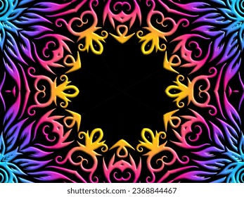 Luxurious frame colourful batik ethnic dayak aztec Kalimantan pattern for background textile garment