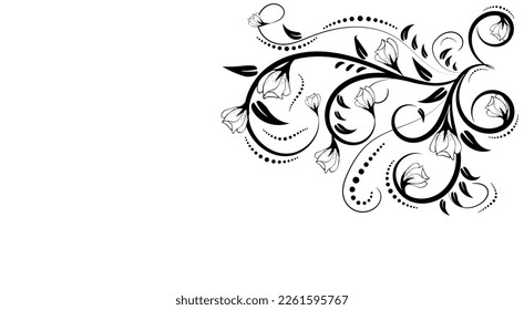 Luxurious frame decorated with flowers and leaves, exquisite background. Victorian style. Calligraphic brush, royal lines. Invitations, cards, greetings for your holidays. Creates a special mood.