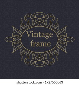 Luxuriöser Rahmen mit elegantem Dekor. Dunkelblauer Hintergrund mit goldenem Muster. Ideal für Logo, Monogramm, Einladung, Flyer, Menü, Broschüre, Hintergrund oder jede gewünschte Idee.