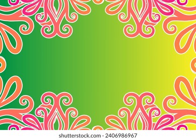 Luxurious frame vector design with aesthetic batik ethnic dayak flowers line art pattern