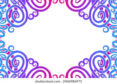 Luxurious frame vector design with aesthetic batik ethnic dayak flowers line art pattern