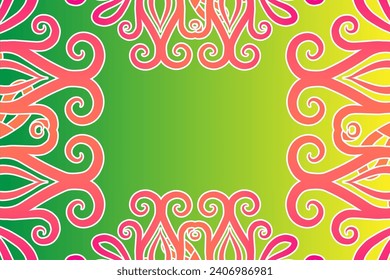Luxurious frame vector design with aesthetic batik ethnic dayak flowers line art pattern