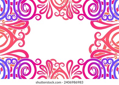 Luxurious frame vector design with aesthetic batik ethnic dayak flowers line art pattern