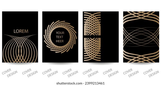 Luxurious geometric backgrounds set. Golden geometric pattern with glitter texture on black. For printing on covers, banners, sales, flyers. Modern design. Vector.